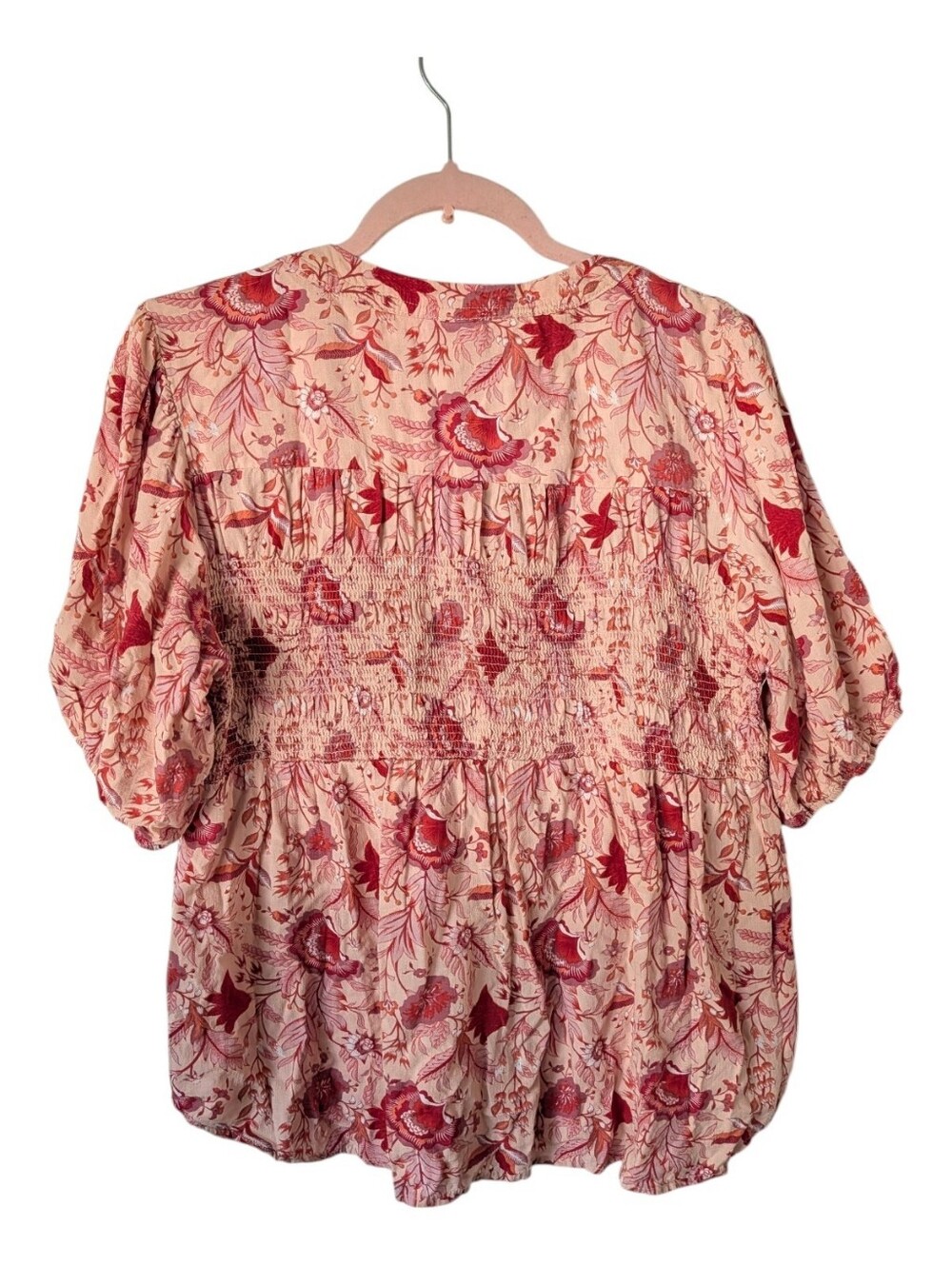 Knox Rose Floral Smocked Button Down Blouse Size Large - Picture 2 of 4